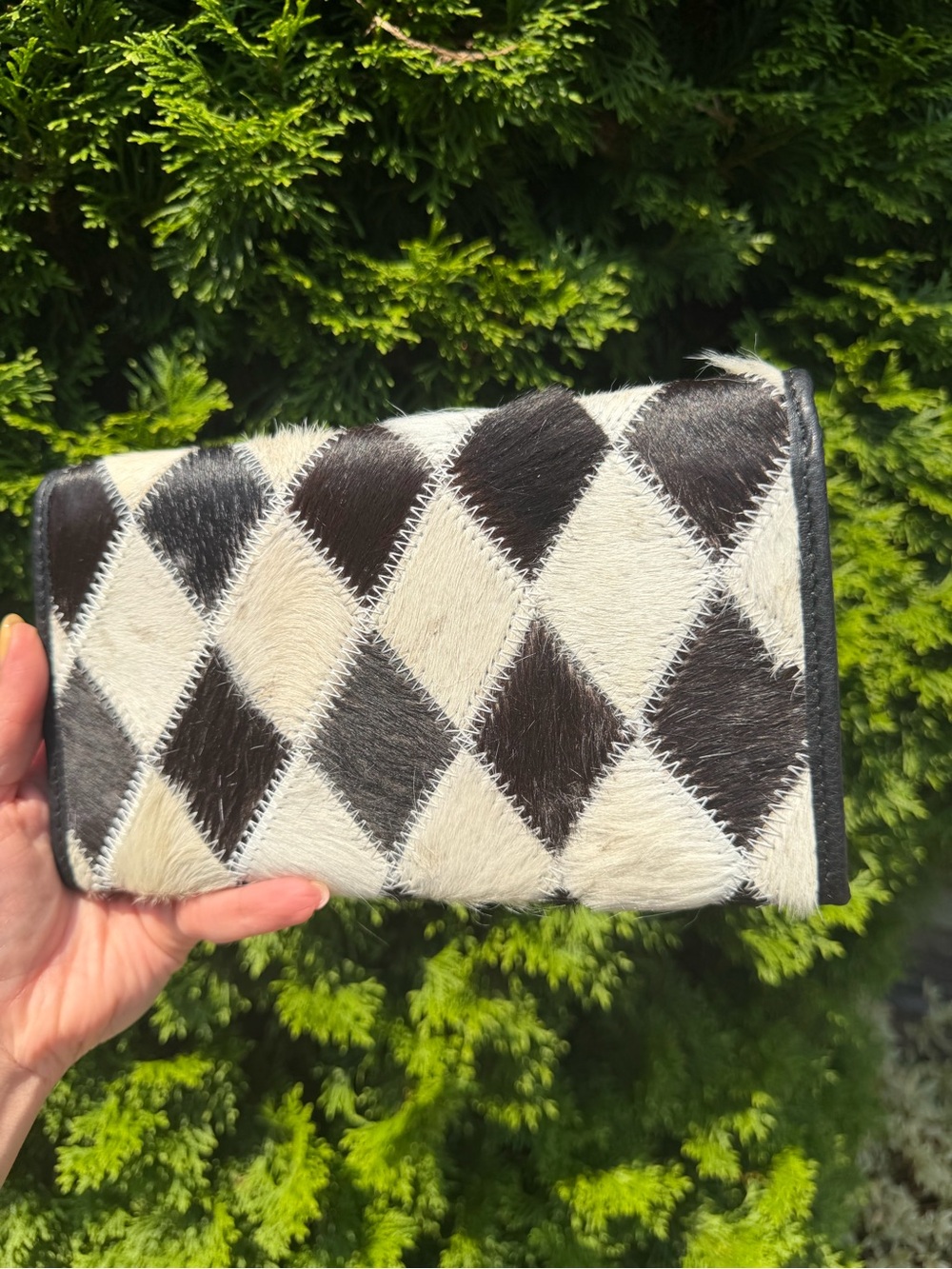 Upcycled Louis Vuitton Patch Black & White Diamond Cowhide Wallet - Picture 9 of 15